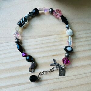 Vintage Multi Beaded Bracelet 7.25 Adjustable Signed Charm 925 Sterling Silver